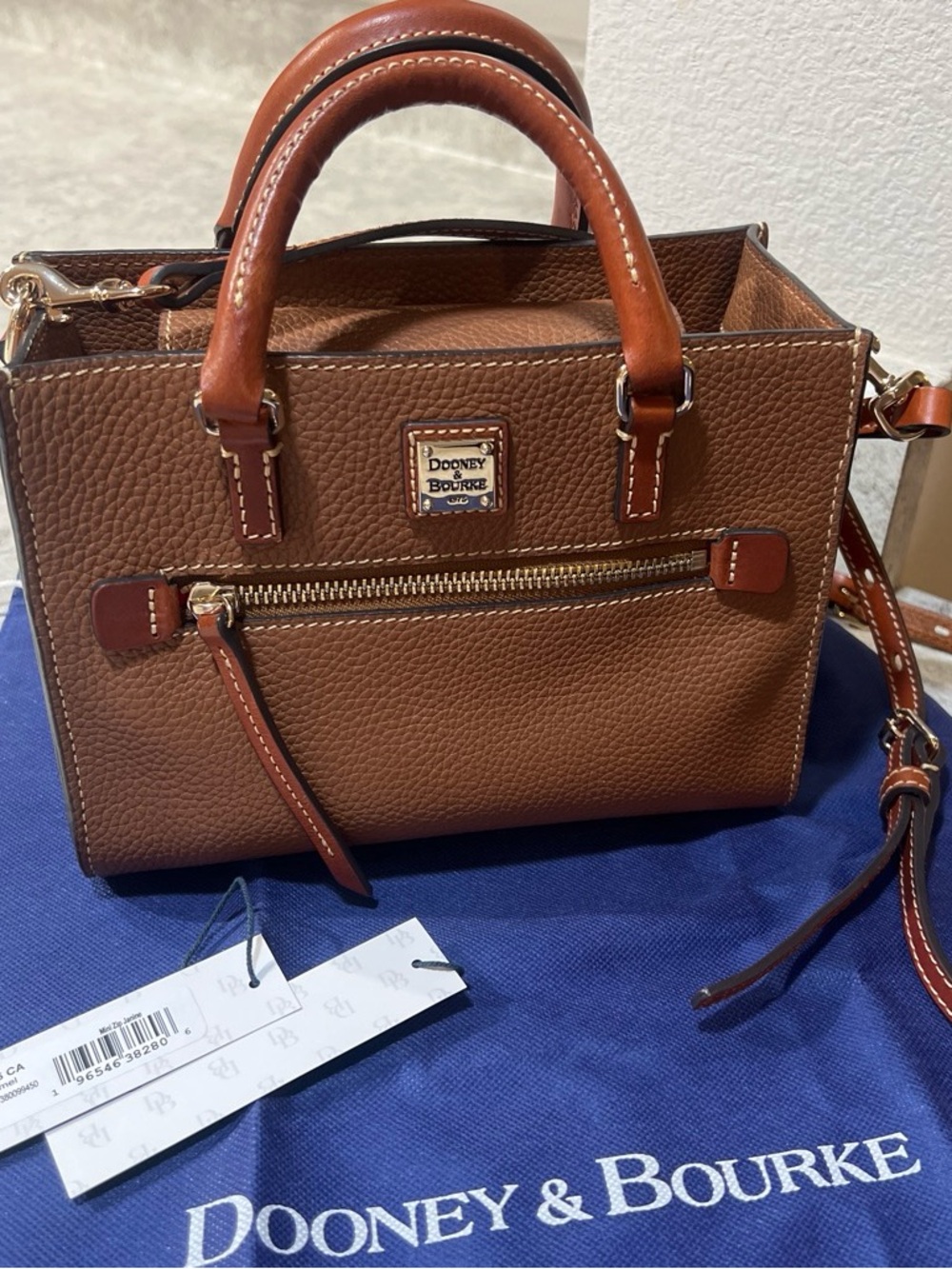 Dooney & Bourke Mini zip Janine caramel  Pebbled Leather Satchel